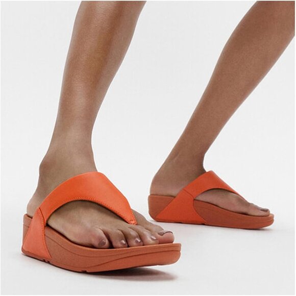 Women's Flip-Flop Thong Sandals Orange Leather Classic Comfort Slip On Shoes - Picture 2 of 9